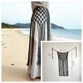 Handmade black woven bohemian fringe belt skirt with tassels and size measurements - Style 6