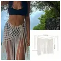White handmade bohemian fringe skirt with macrame weave and tassel details - Style 5