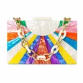 Acrylic hard shell clutch bag with colorful marble patterns and chunky chain strap - White