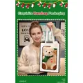 Cream teddy bear plush toy with green sequin scarf in white gift bag with Happy Bear logo - 20cm / Gift Bag (Bag Only)