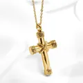 Golden titanium steel cross pendant necklace with rope texture for cremation jewelry - With Chain / Gold