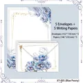 Briefpapier-Set Blaue Pfingstrose mit 5 Blumenpapieren und 5 passenden Umschlägen - Blaue Pfingstrose