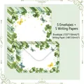 Green clover stationery set with 5 envelopes and 5 letter papers in floral design - Four-Leaf Clover