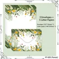 Forest theme envelope and stationery set XY-005 with white floral and green plant motifs - Forest
