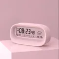 Pink digital smart alarm clock with transparent display showing time temp and humidity - Rouge Pink (Battery Version)