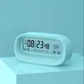 Light blue digital smart alarm clock with LCD display for time, temp and humidity - Quiet Blue (Battery Version)