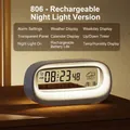 Smart transparent digital alarm clock with weather, temperature and humidity display - Rechargeable Night Light - Pearl White