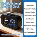 Smart digital weather alarm clock with black matte case and LCD color display - Multifunctional Weather Clock