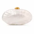 Detail of pearlescent shell-shaped acrylic evening clutch bag with golden metal clasp - Shell Color