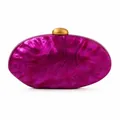 Fuchsia marbled acrylic shell clutch bag for women with golden spherical metal clasp - Rose Red