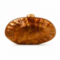 Elegant amber shell clutch evening bag with pearlescent texture and gold metal clasp - Coffee