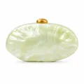 Elegant shell-shaped acrylic clutch bag with pearlescent green finish and gold clasp lock - Light Green