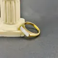 Golden titanium steel ring featuring a rectangular mother of pearl inlay and minimalist design - US 7 / Gold (White Mother of Pearl)