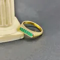 Vintage gold-plated titanium steel ring with rectangular green malachite inlay design - US 7
