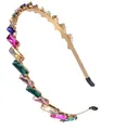 Cerchietto sottile dorato con cristalli rettangolari colorati e punte protettive - Stile Strass Colorato Misto