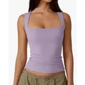 Women's trendy square neck lavender purple tank top in sleek stretch milk silk fabric - Light Purple