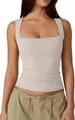 Slim fit square neck tank top in beige stretchy fabric for a minimalist fashion style - Crystal Gray