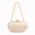 Elegant ivory pearl acrylic evening clutch bag with beaded handle and marble texture - Pearlescent Champagne (Bead Handle + Gold Chain)