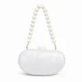 Elegant white acrylic bean clutch with marble texture and round pearl handle - Pearlescent White (Bead Handle + Gold Chain)