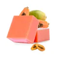 Two orange papaya goat milk silk soaps with fresh papaya fruit on white background - Papaya (Plain Soap)