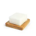 Handmade goat milk silk soap in a square white bar on a minimalist bamboo base - Goat Milk (Plain Soap)