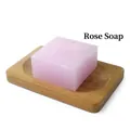 Pink handmade rose soap bar on a minimalist rectangular bamboo drainage soap dish - Rose (Plain Soap)