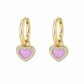 925 silver gold plated heart earrings with purple enamel and sparkling zircon accents - Gold