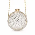 Bolso de noche esférico brillante con pedrería y cadena dorada para fiestas - Transparente