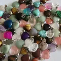 Variety of 15mm natural stone heart pendants with silver bails in multiple colors - Defective Items