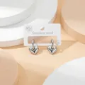 Silver stainless steel hoop earrings with glossy heart pendants on geometric platforms - Heart Pendant / Steel
