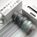 Muted blue Morandi washi tape set with gold foil floral patterns in gift box packaging - Bluestone (boxed Pack Of 8 Rolls)