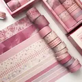 Pink and lilac washi tape set with floral and grid patterns in a cherry theme box - Cherry Pink Party