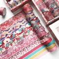 Japanese floral washi tape set with pink cherry blossom patterns and gold foil accents - Japanese Style Cherry Dye