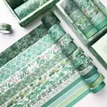 Green Mist forest themed washi tape set featuring assorted botanical prints and green tones - Green Mint