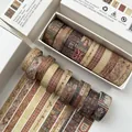 Retro vintage washi tape set with brown stamp and map patterns for journaling - Vintage Time