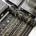 Black and gold foil washi tape set featuring starry planets and marble patterns - Black Gold Stamped