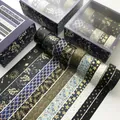 Blue and gold galaxy washi tape set with moon and star patterns in decorative gift box - Bronzing Mixed Style