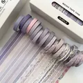 Set of 20 thin purple washi tapes with gradient floral patterns in a premium gift box - Purple (boxed 20 Rolls)