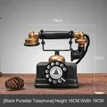 Retro black resin telephone model with gold details for vintage home office decor - Black Vintage Telephone Ornament