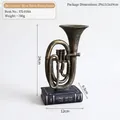 Retro bronze horn resin ornament on blue book base, height 24cm, vintage home decor - Gold Saxophone Instrument Bookends