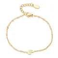 Bohemian gold chain bracelet featuring pink beads and a central cactus charm - Pink