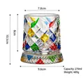 Colorful hand-painted spinning whiskey glass with geometric crystal base, 270ml gem style - Multicolor Gemstone Pattern (Glass Base)