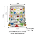 Hand-painted 270ml colorful rotating whiskey glass with diamond texture and wooden base - Diamond-painted Glass Base Rotating Cup