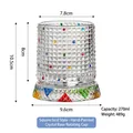 Rotating crystal whiskey glass with diamond texture and hand-painted dots with wood base - Multicolor Grid Pattern (Glass Base)