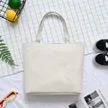 Minimalist off-white large capacity canvas tote bag with sturdy double handles - Plain - White