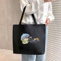 Black canvas tote bag with cartoon hamster illustration and dual top handles - Black Hamster