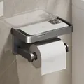 Porte-papier toilette mural gris mat avec tablette de rangement en métal de haute qualité - Aluminium Spatial / Porte-papier standard pour téléphone / Gris