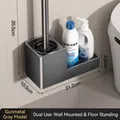 Ensemble brosse de toilette mural gris anthracite en aluminium au design minimaliste - Aluminium Spatial / Brosse de toilette avec étagère / Gris