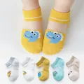 Lot de 5 paires de chaussettes d'été en maille de coton pour filles avec motifs animaux - Petit Dinosaure (maille Respirante) / Convient Aux Enfants De 9 À 14 Ans (pointures 30 À 36)
