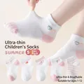 5-pack girls' ultra-thin summer mesh socks with pink floral and strawberry patterns - Fits 9-14 Years (Size 30-36) / 5 Pairs / Mesh Rabbit (Breathable Mesh)